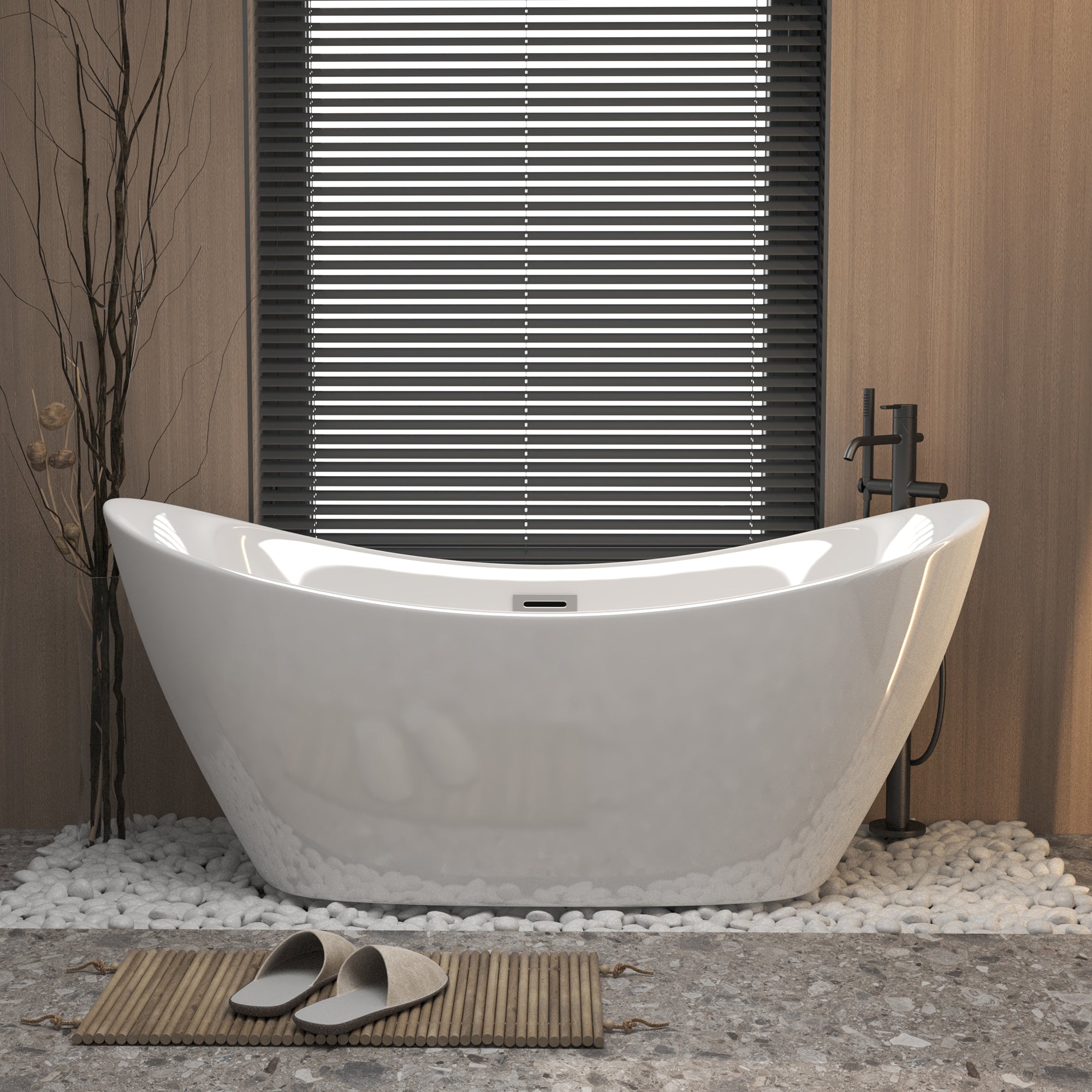KZG modern acrylic freestanding soaking tub in gloss white with chrome overflow and drain — image 2