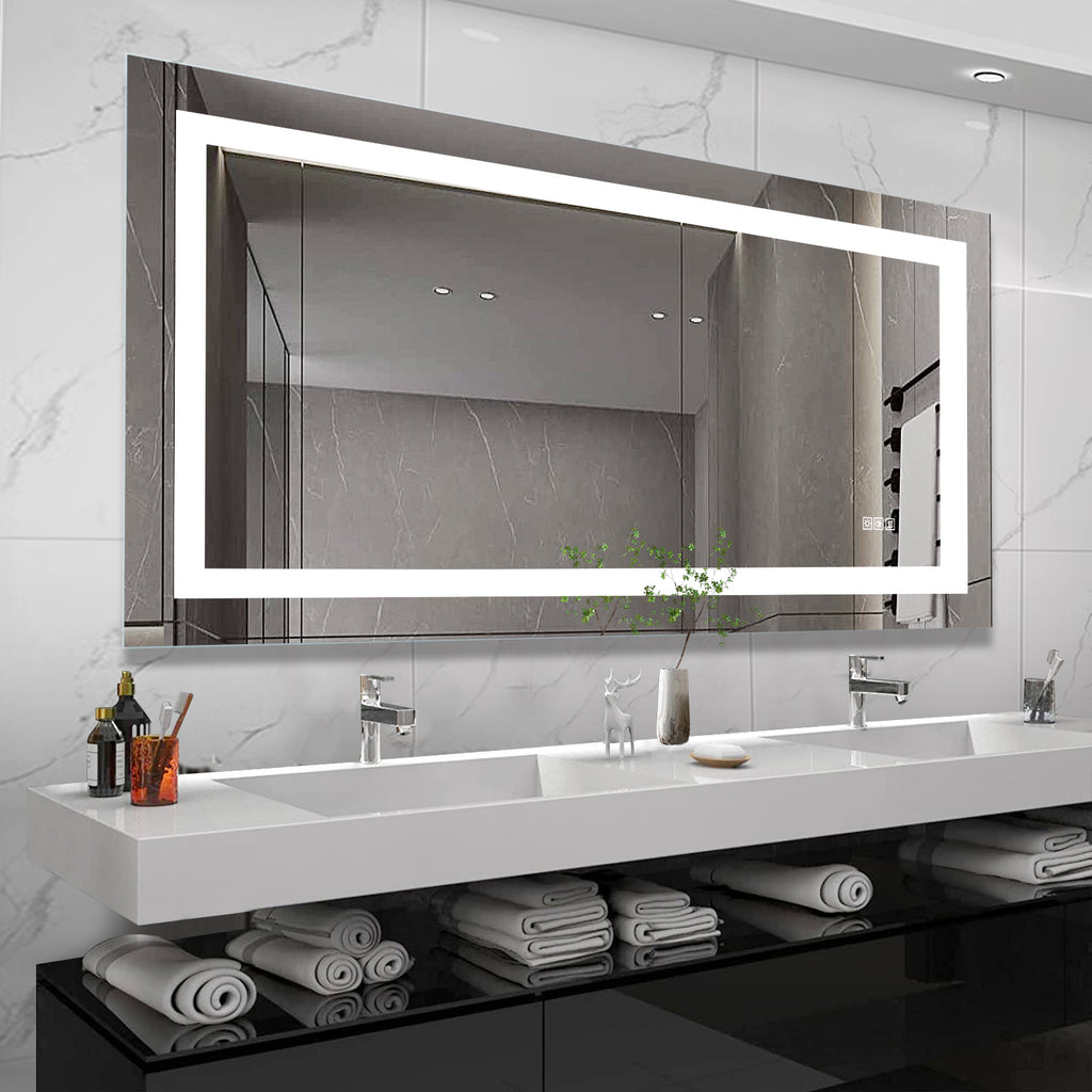 Frameless LED bathroom mirror, 72 in. × 36 in., with dimmable touch control — image 2