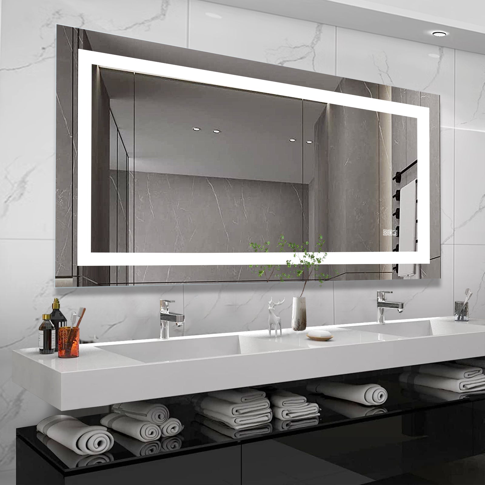 Frameless LED bathroom mirror, 72 in. × 36 in., with dimmable touch control — image 2