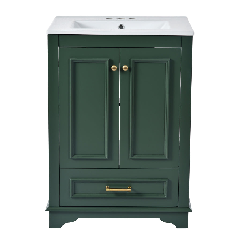 KZG 24-inch modern green bathroom vanity with ceramic sink and soft-closing doors — image 1