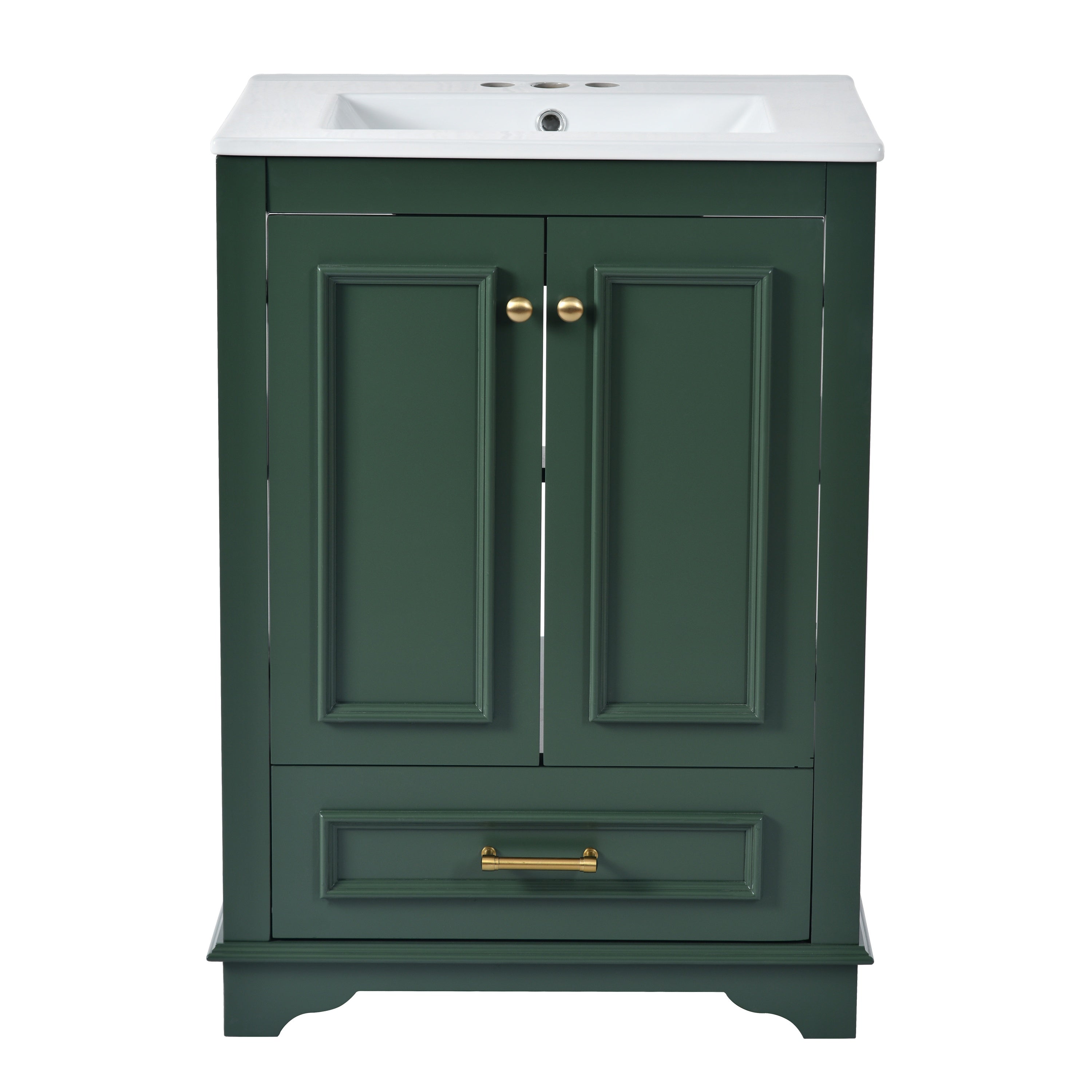 KZG 24-inch modern green bathroom vanity with ceramic sink and soft-closing doors — image 1