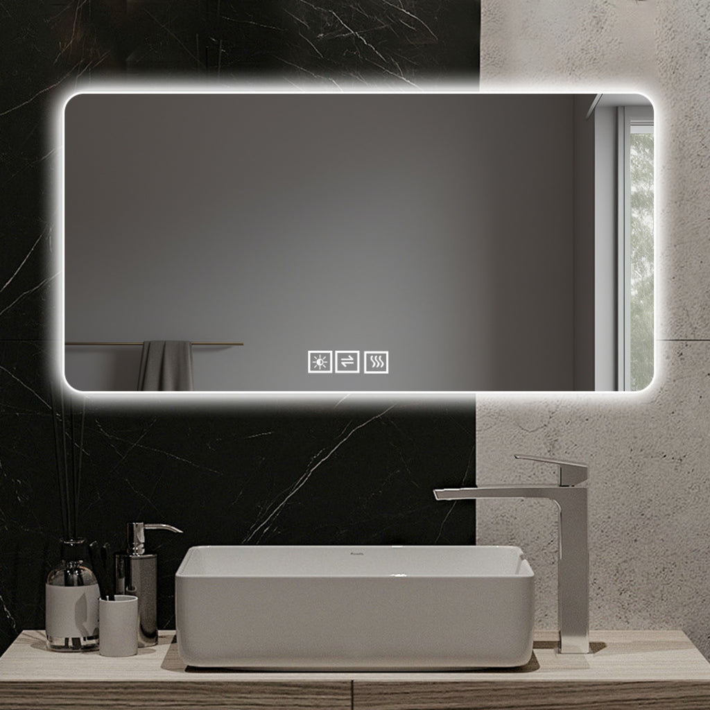 KZG 48 x 24 in. LED bathroom mirror with three-color dimmable backlight in corrosion-resistant silver finish — image 2