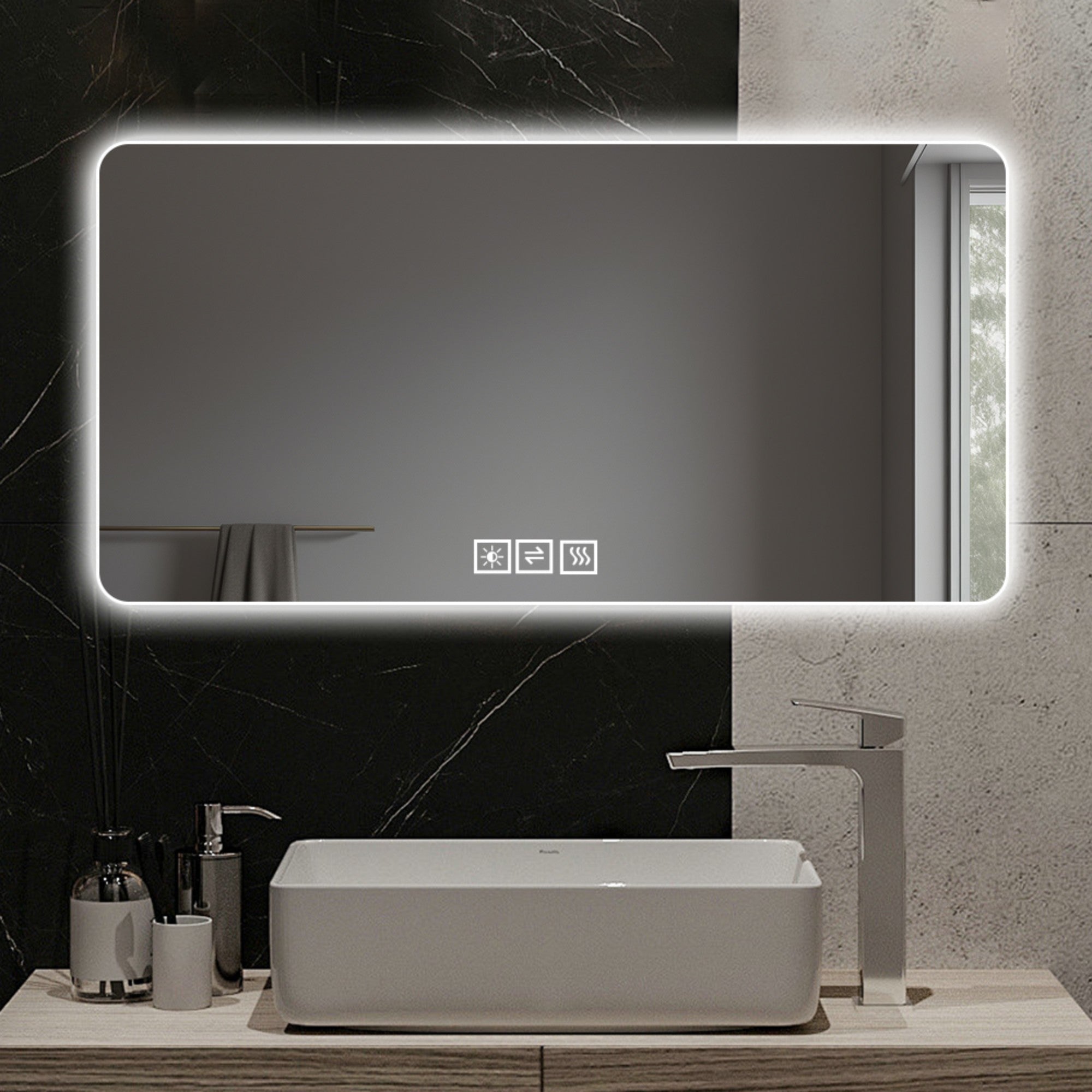 KZG 48 x 24 in. LED bathroom mirror with three-color dimmable backlight in corrosion-resistant silver finish — image 2