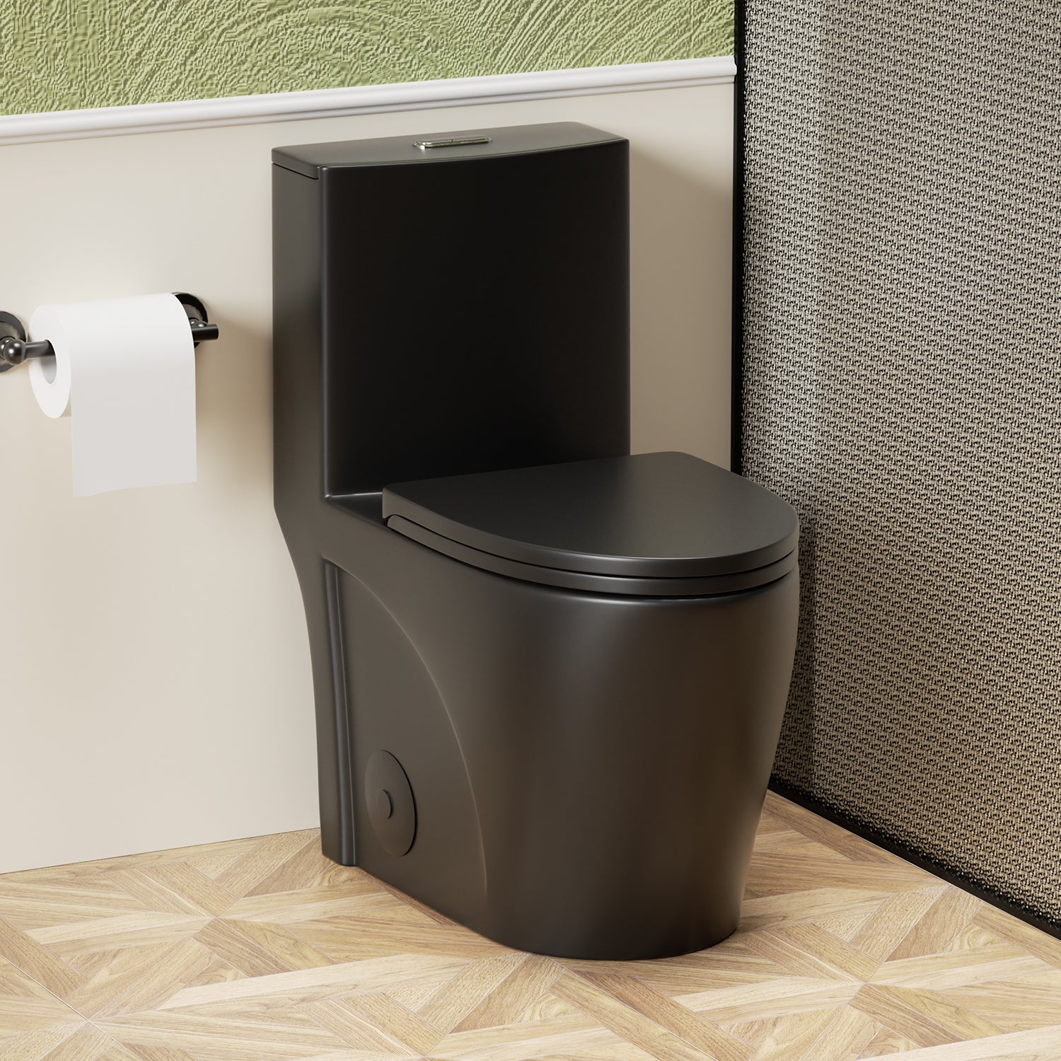 Matte black one-piece toilet with ADA comfort height — image 4