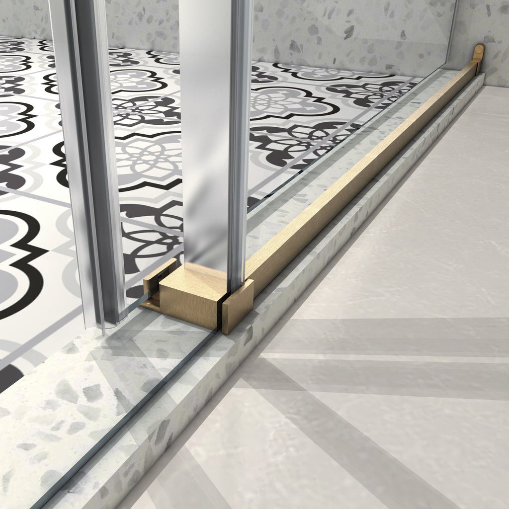 Brushed gold frameless sliding shower door with soft-close hardware — image 3