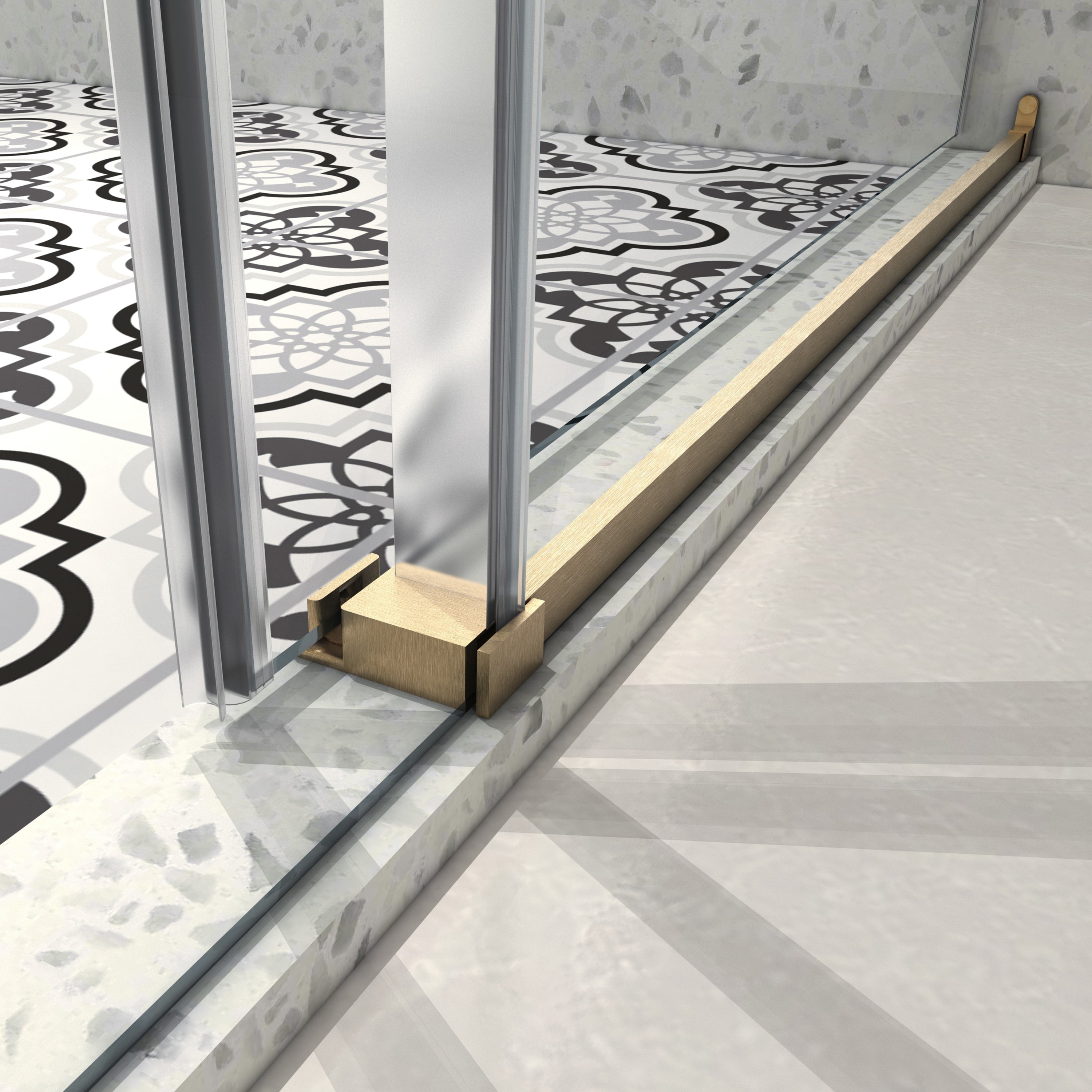 Brushed gold frameless sliding shower door with soft-close hardware — image 3
