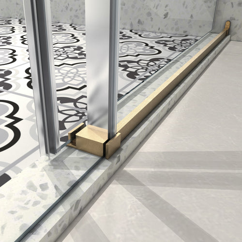 Brushed gold frameless sliding shower door with soft-close hardware — image 3