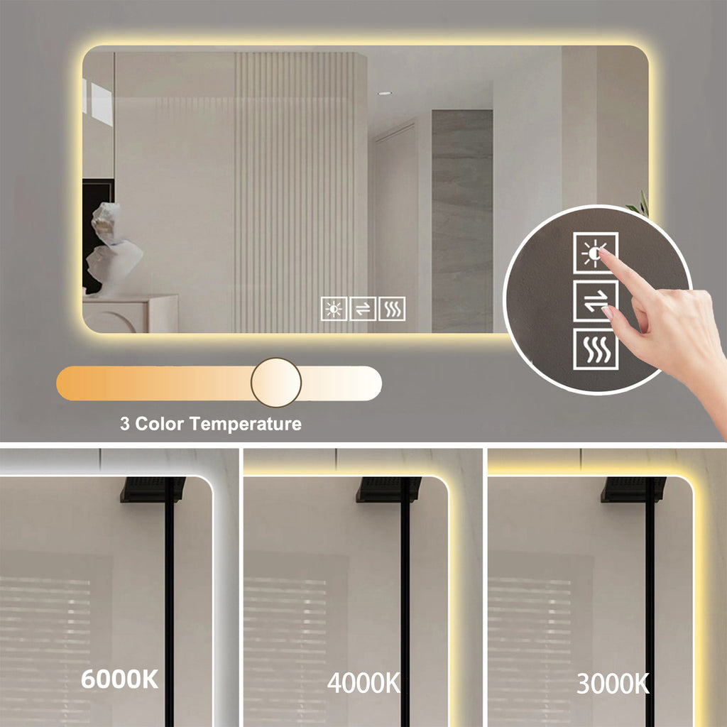 KZG 48 x 24 in. LED bathroom mirror with three-color dimmable backlight in corrosion-resistant silver finish — image 7