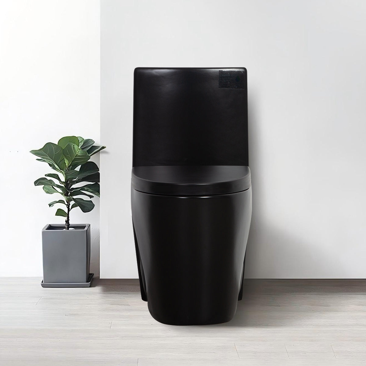 KZG one-piece black ceramic toilet with elongated comfort height bowl and soft-closing seat — image 3