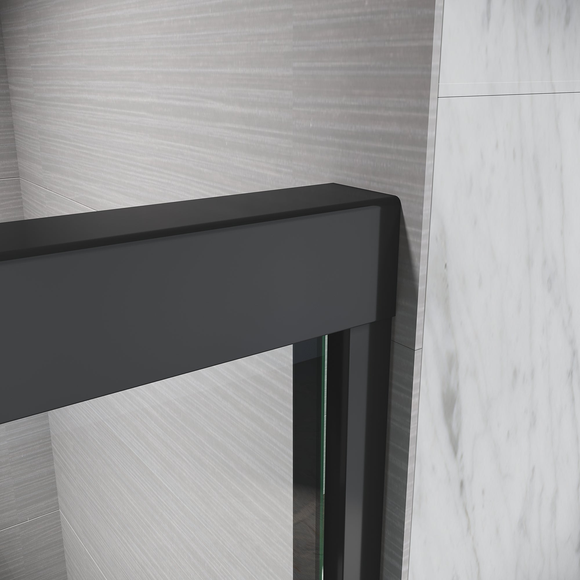 Matte black semi-frameless sliding shower door with clear tempered glass — image 4