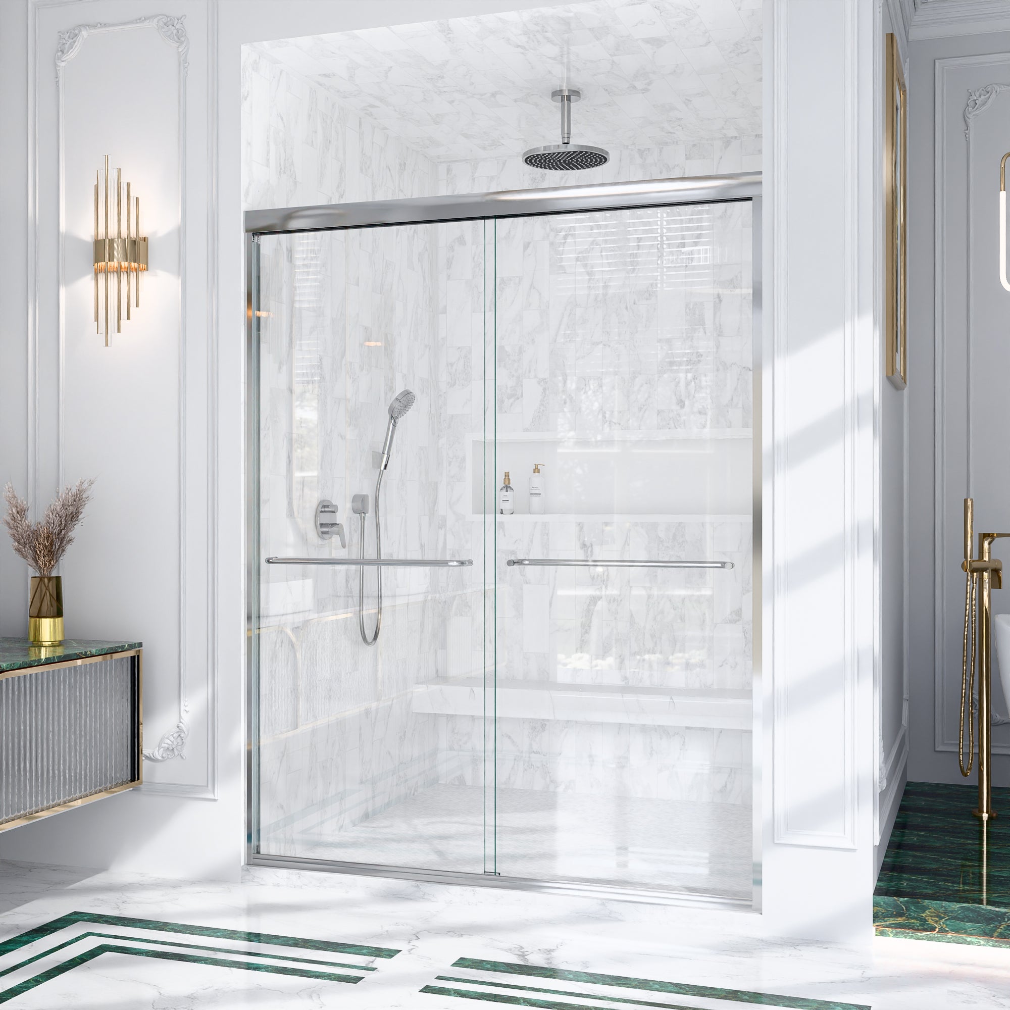 KZG 56–60 in. semi-frameless double sliding shower door with chrome finish and tempered glass — image 3