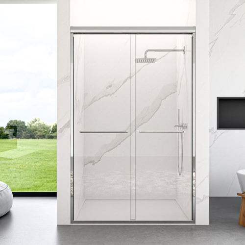 KZG chrome semi-frameless double sliding shower door with 6mm tempered glass, 44–48 in. width — image 2