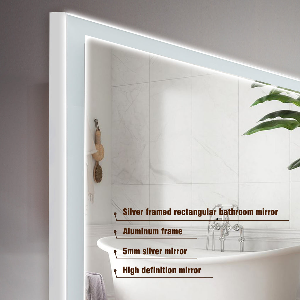 KZG modern LED bathroom vanity mirror, 48x32 in., silver aluminum frame with beveled lights and anti-fog coating — image 7