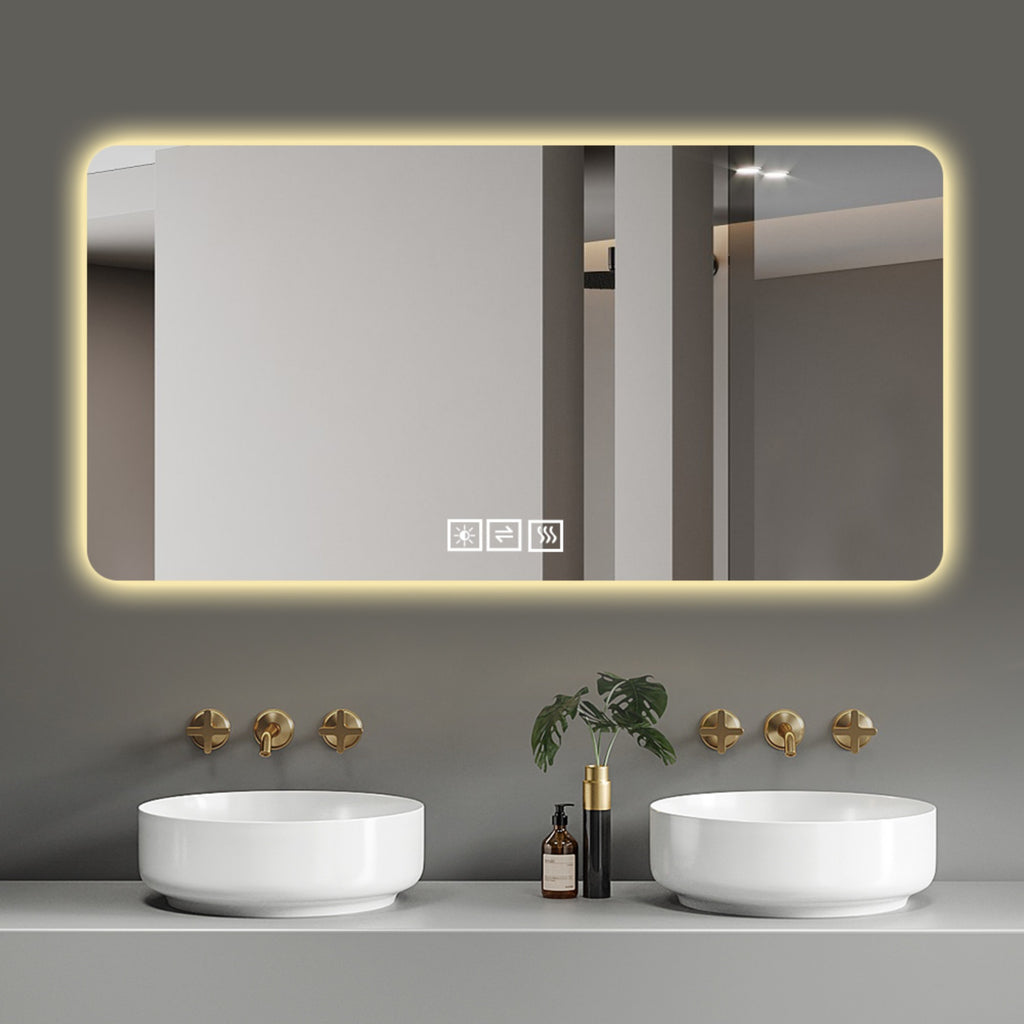 KZG 28x60 in. LED bathroom mirror with three-color dimmable backlight in silver — image 4