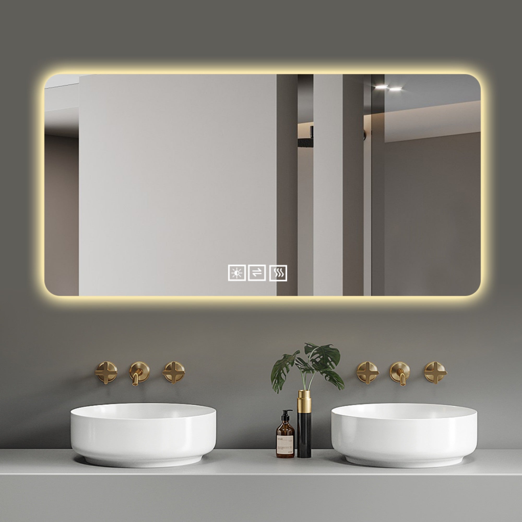 KZG 28x60 in. LED bathroom mirror with three-color dimmable backlight in silver — image 4