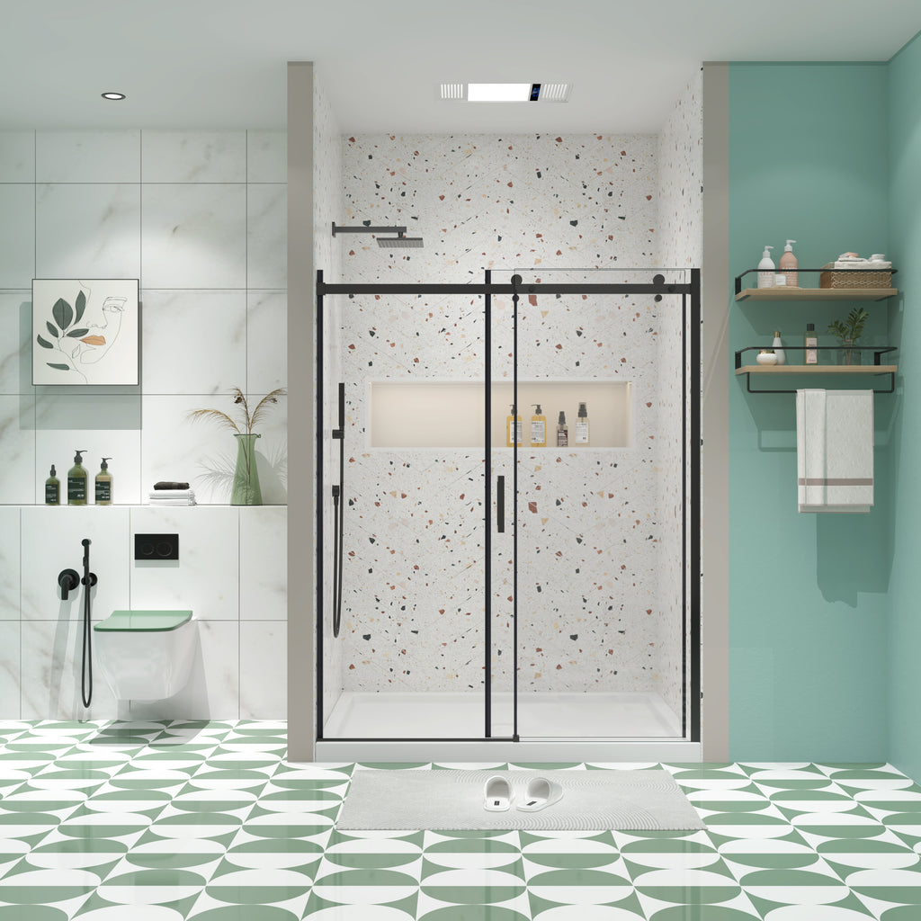 Matte black sliding shower door with tempered glass, 60 in. × 74 in. — image 2