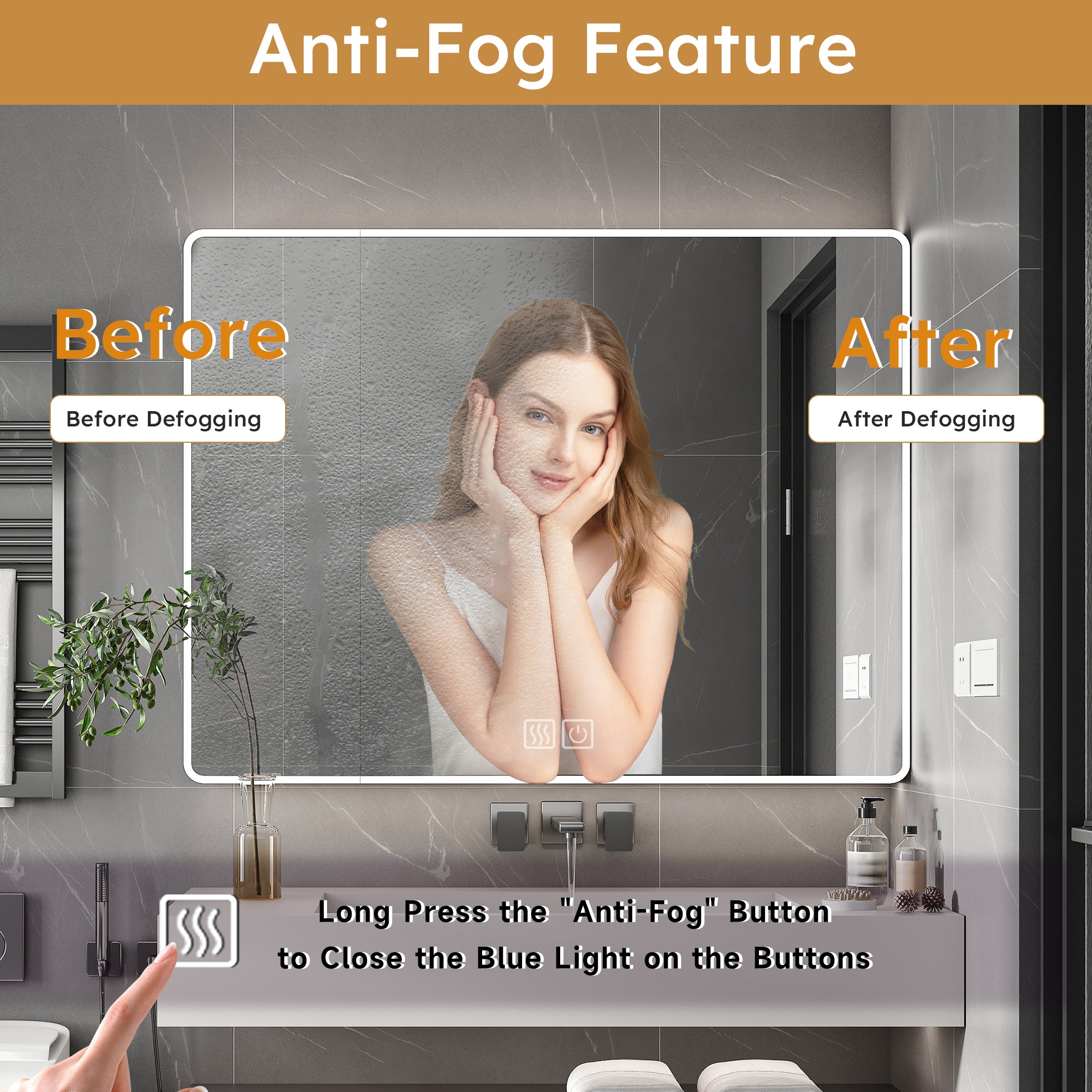 Grey aluminum medicine cabinet with LED light and defogging mirror — image 5