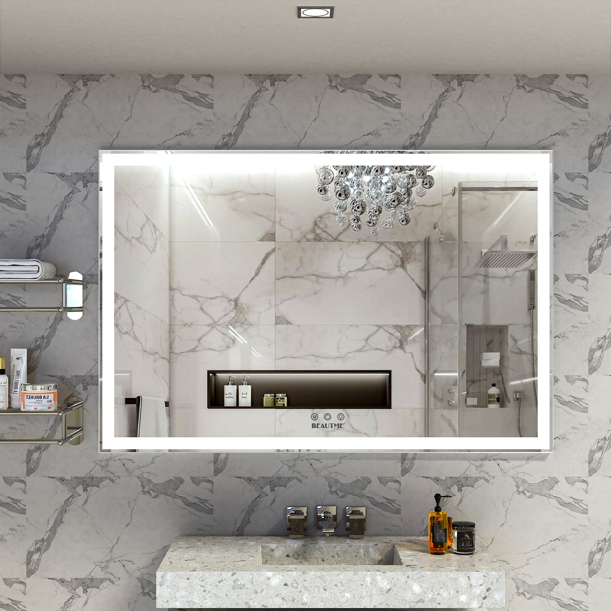 KZG 60 x 40 in. oversized LED bathroom mirror with aluminum frame and 3 color modes — image 1
