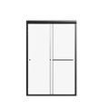 Matte black semi-frameless double sliding shower door with tempered glass — image 1