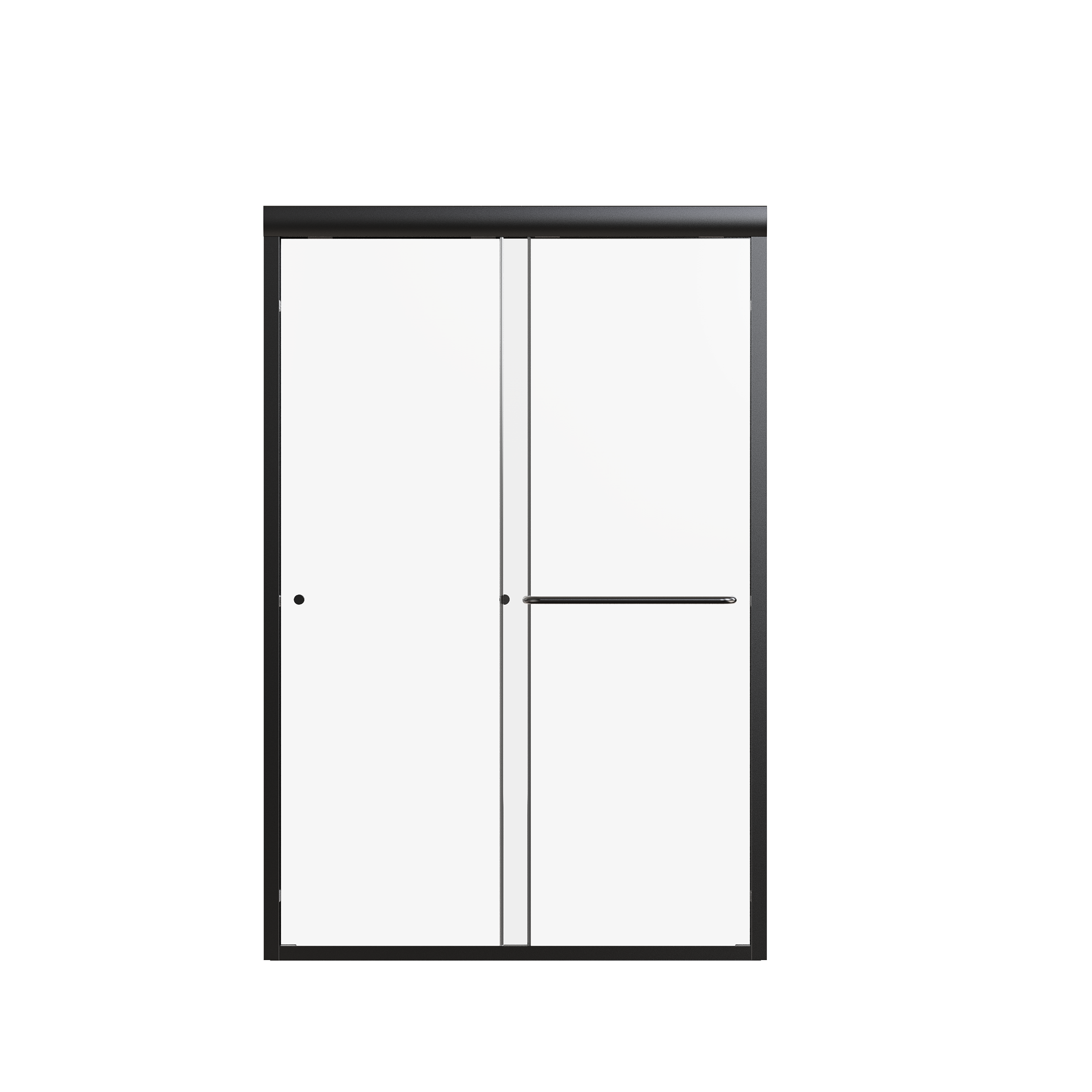 Matte black semi-frameless double sliding shower door with tempered glass — image 1