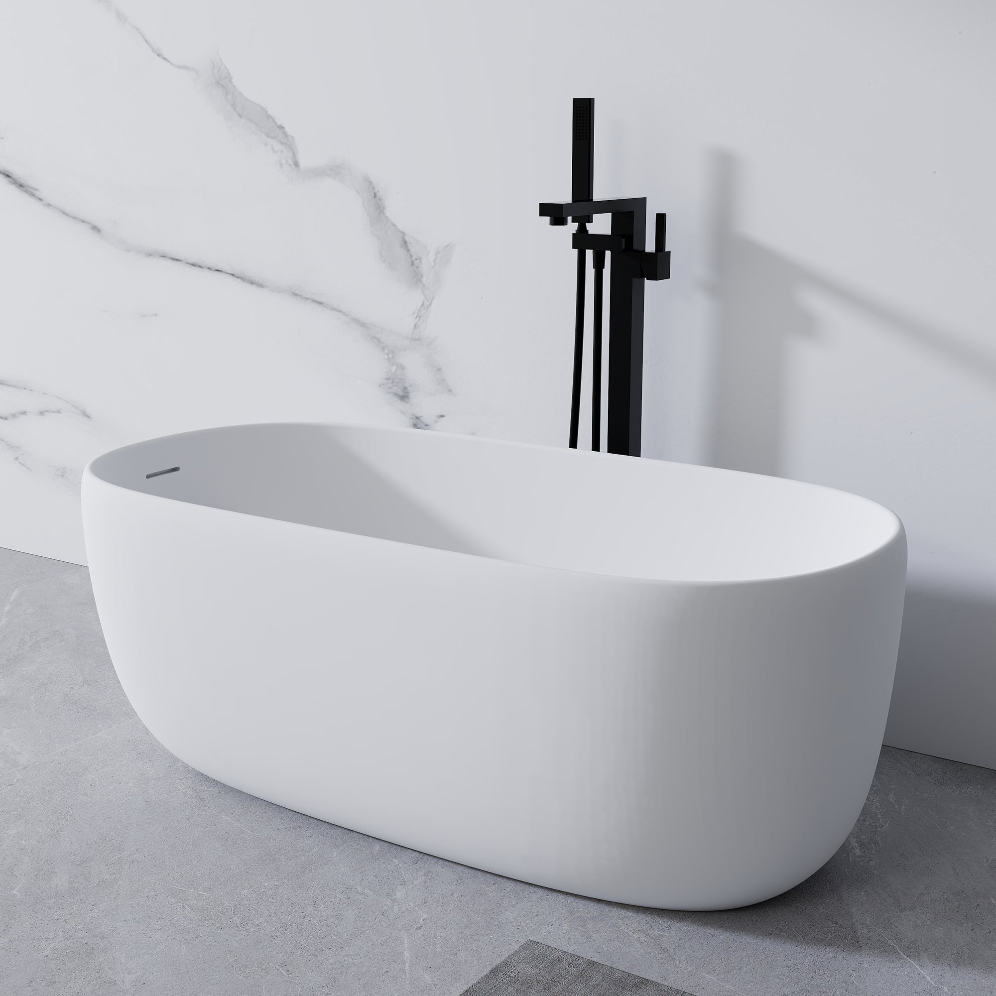 KZG 51 inch freestanding soaking bathtub in matte white solid surface — image 2