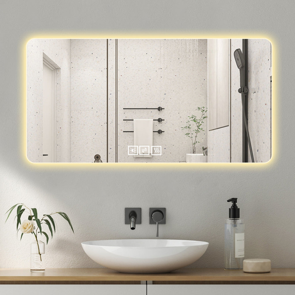 KZG 48 x 24 in. LED bathroom mirror with three-color dimmable backlight in corrosion-resistant silver finish — image 5