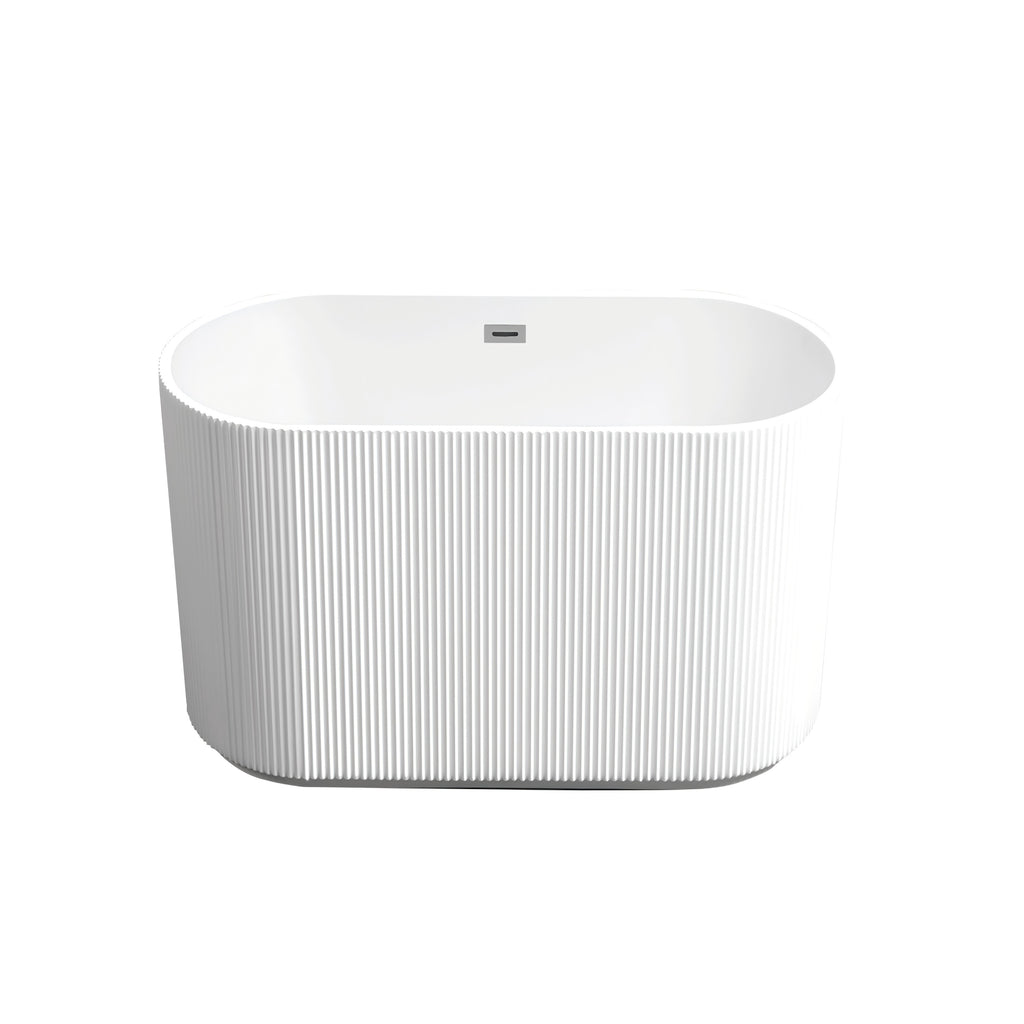 KZG 67-inch linear freestanding acrylic soaking tub in glossy white with chrome toe-tap drain — image 1