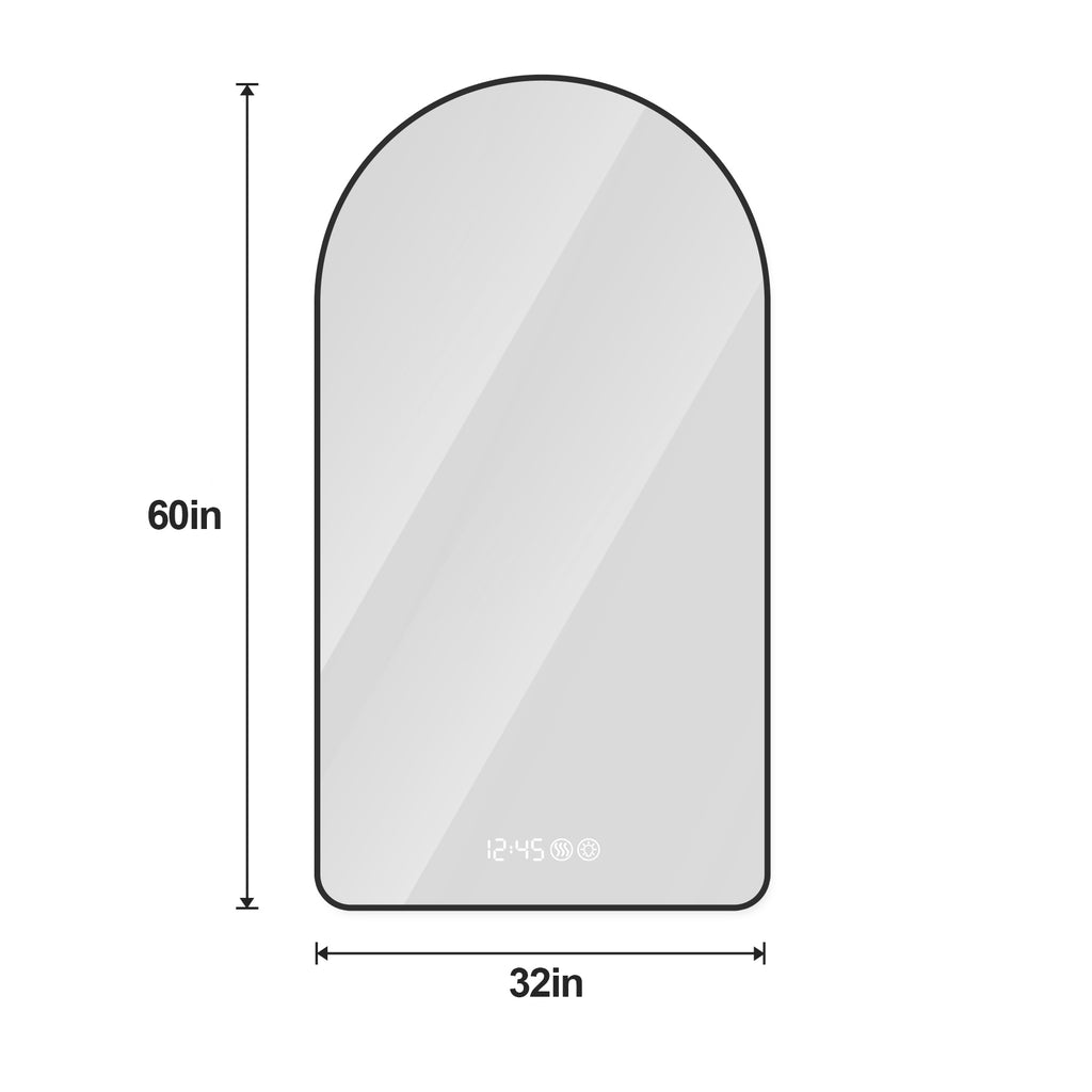 KZG 32x60 in. arched LED vanity mirror with time display and anti-fog coating in black frame — image 3