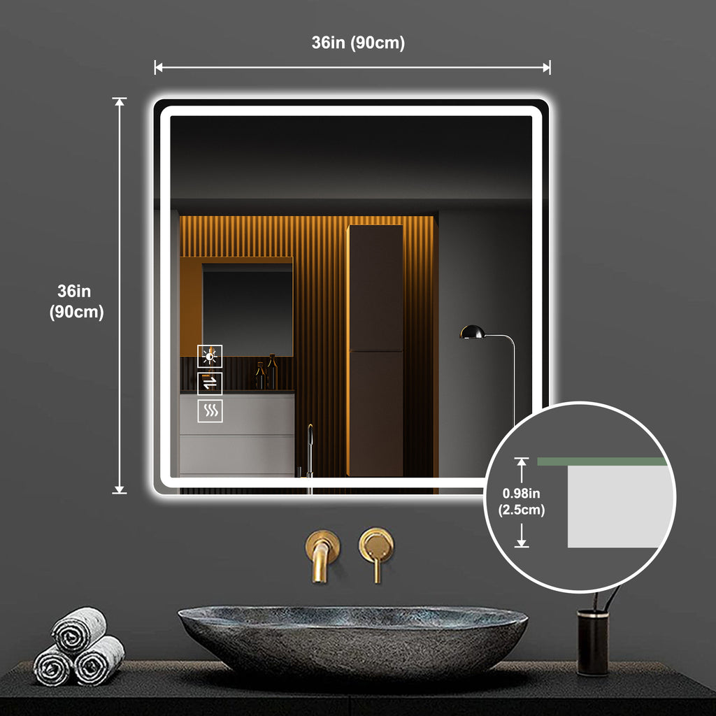 KZG 36-inch LED bathroom mirror with anti-fog silver glass and tri-color lighting — image 5