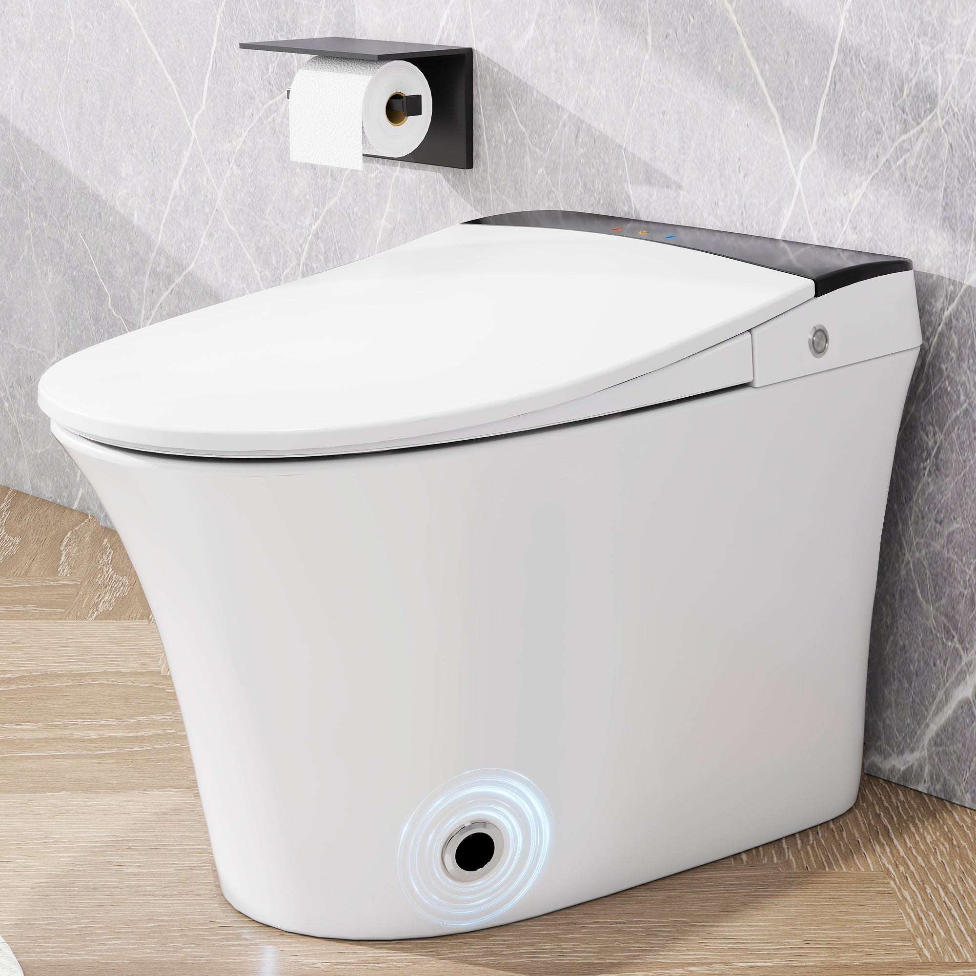 KZG smart one-piece heated toilet with foot sensor flush and blue night light — image 1