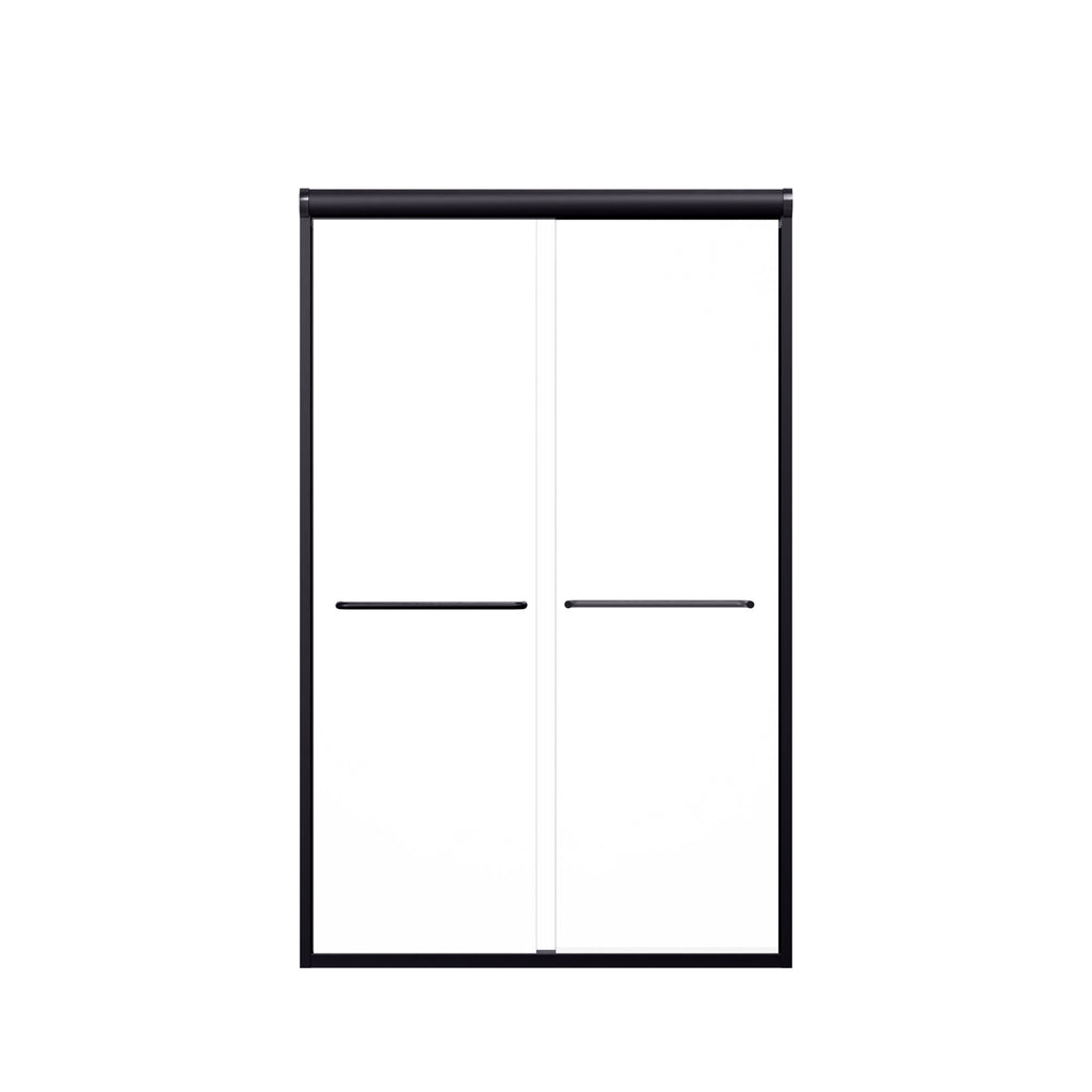 KZG matte black semi-frameless double sliding shower door with SGCC tempered glass, 44-48 in. width x 72 in. height — image 1