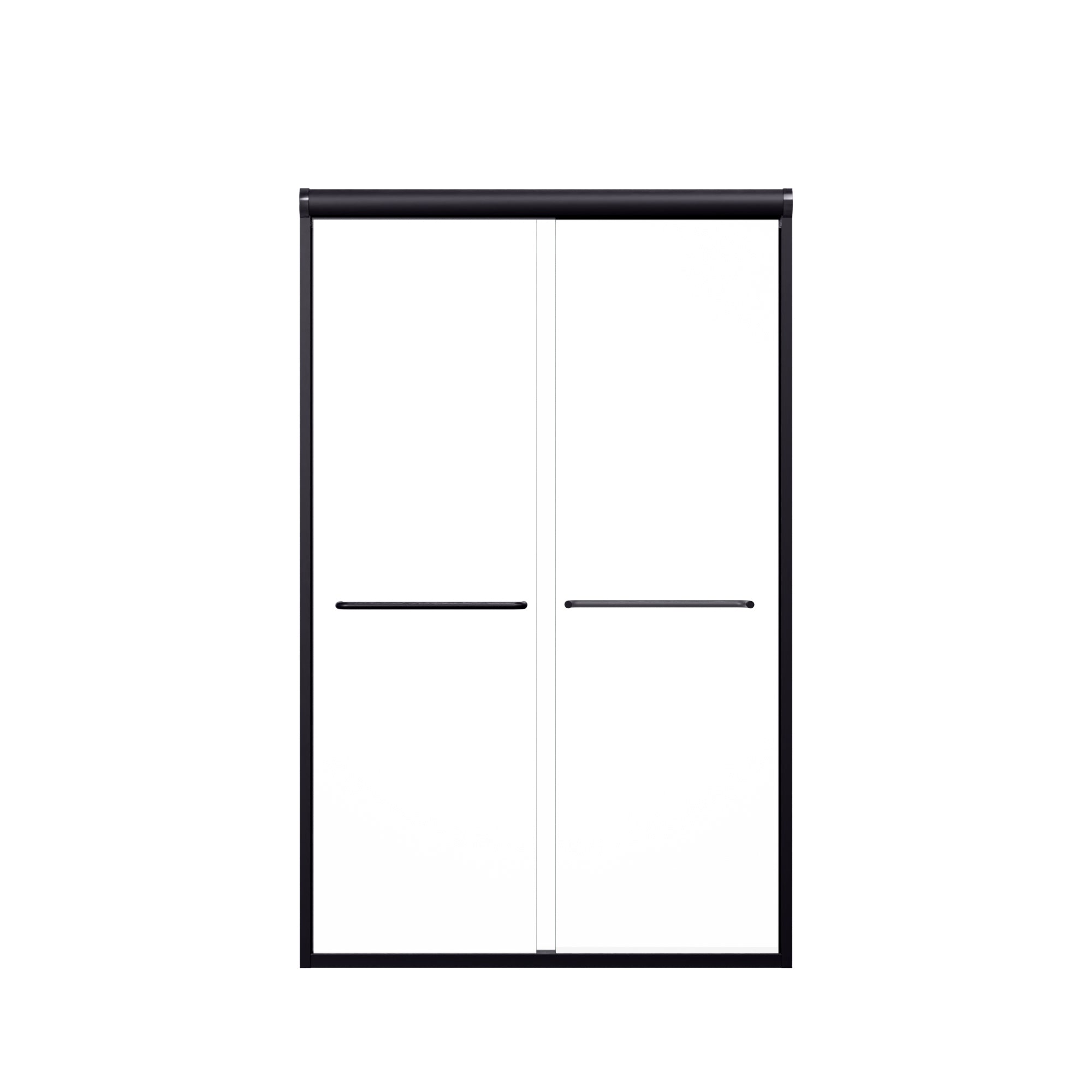 KZG matte black semi-frameless double sliding shower door with SGCC tempered glass, 44-48 in. width x 72 in. height — image 1
