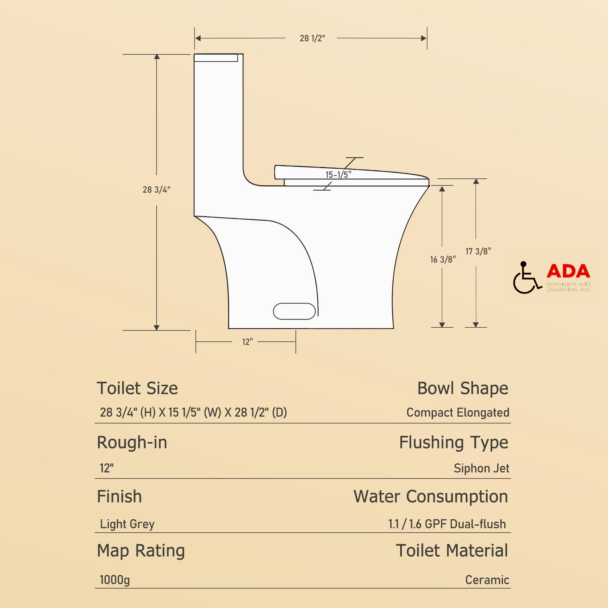 KZG elongated comfort height dual-flush one-piece toilet in light grey with soft-closing seat — image 2