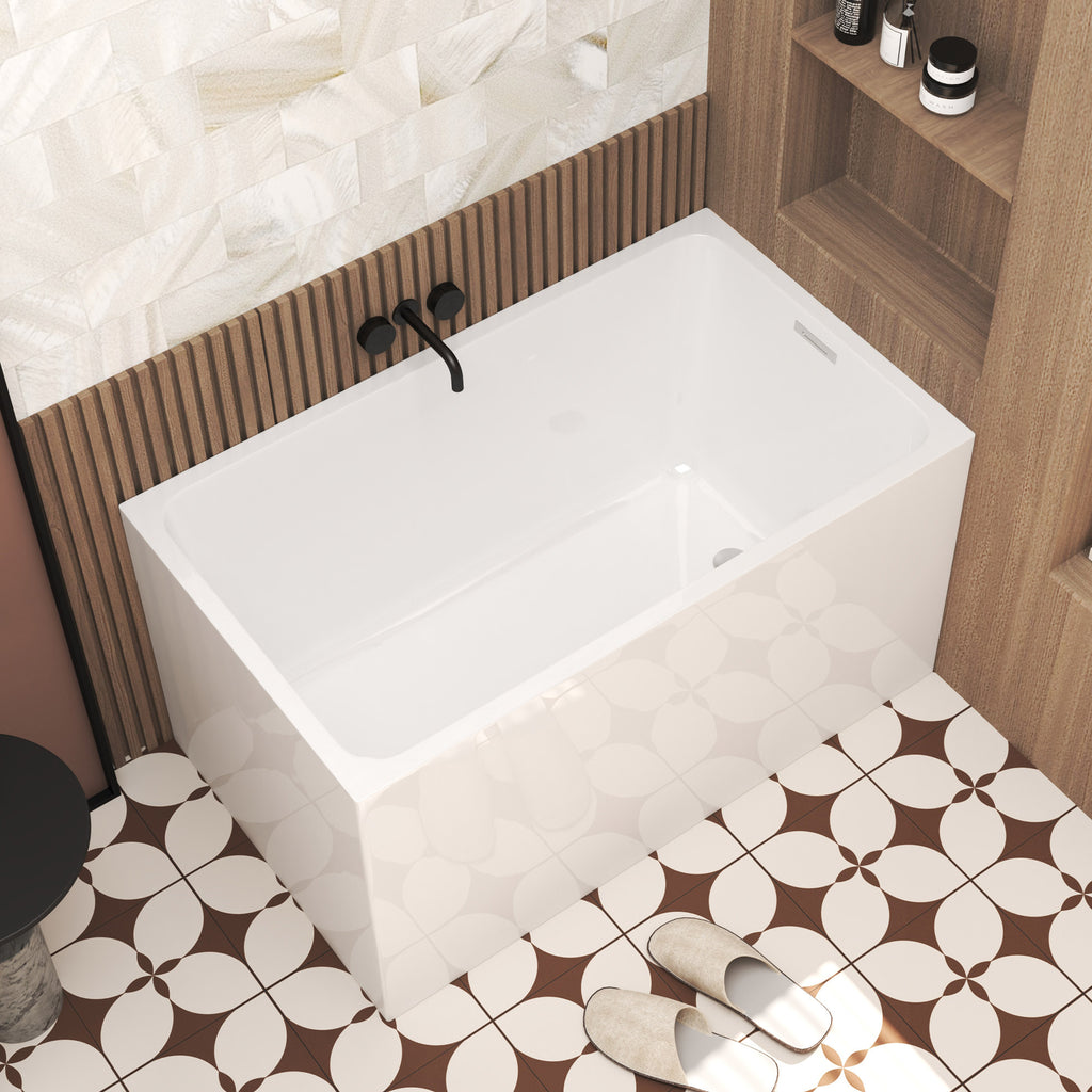 KZG 47 in. gloss white acrylic freestanding soaking bathtub with chrome drain — image 2