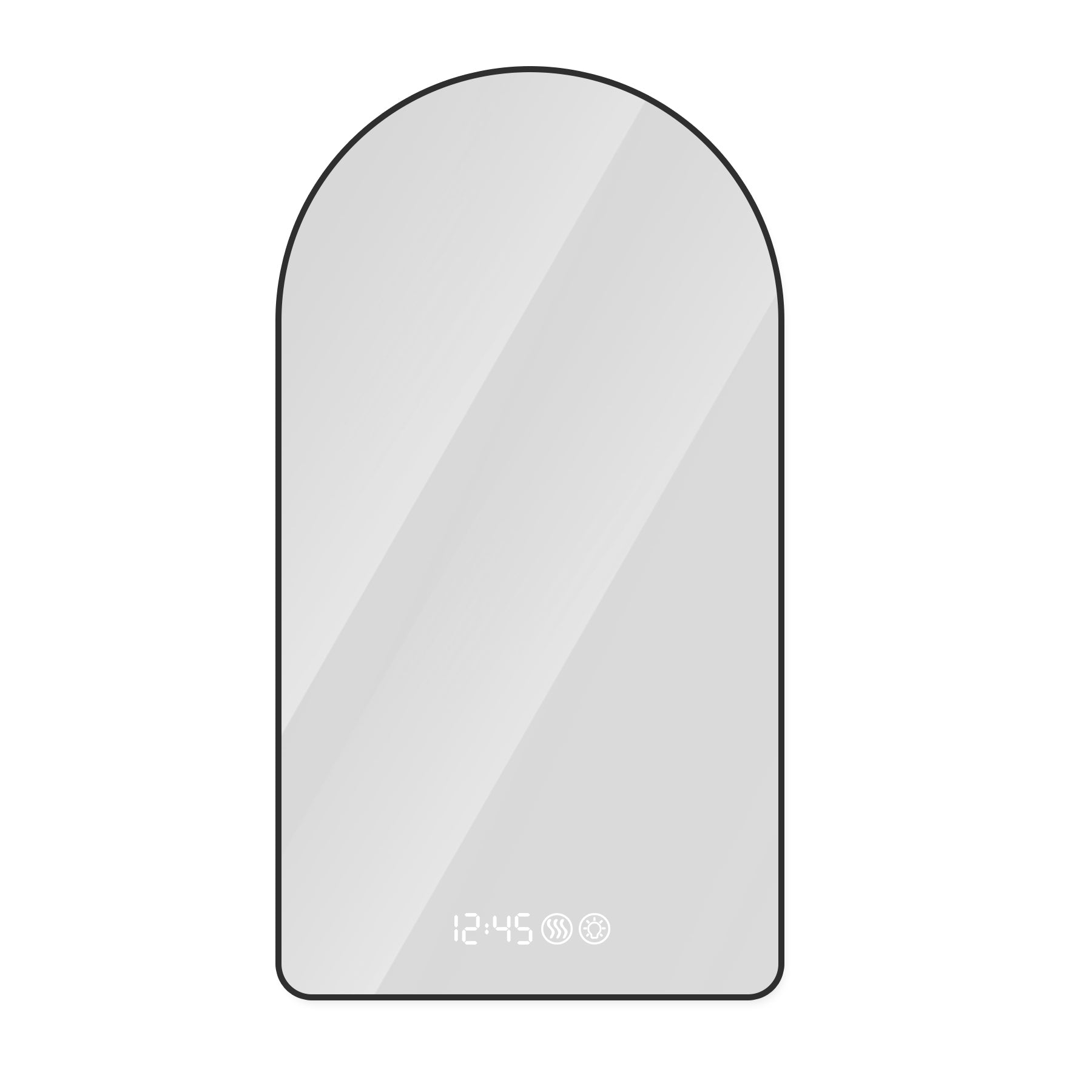 KZG 32x60 in. arched LED vanity mirror with time display and anti-fog coating in black frame — image 1