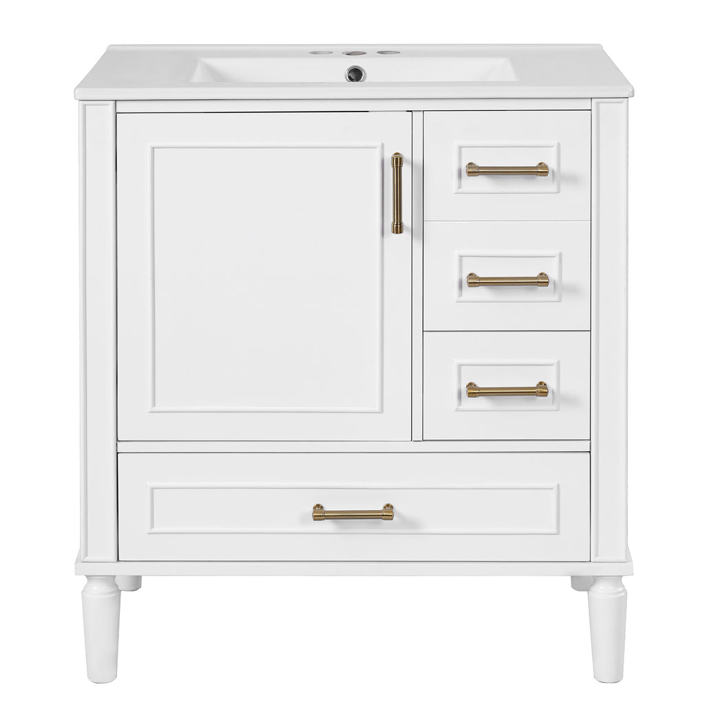 KZG 30-inch modern white bathroom vanity with ceramic sink and soft-close door — image 1