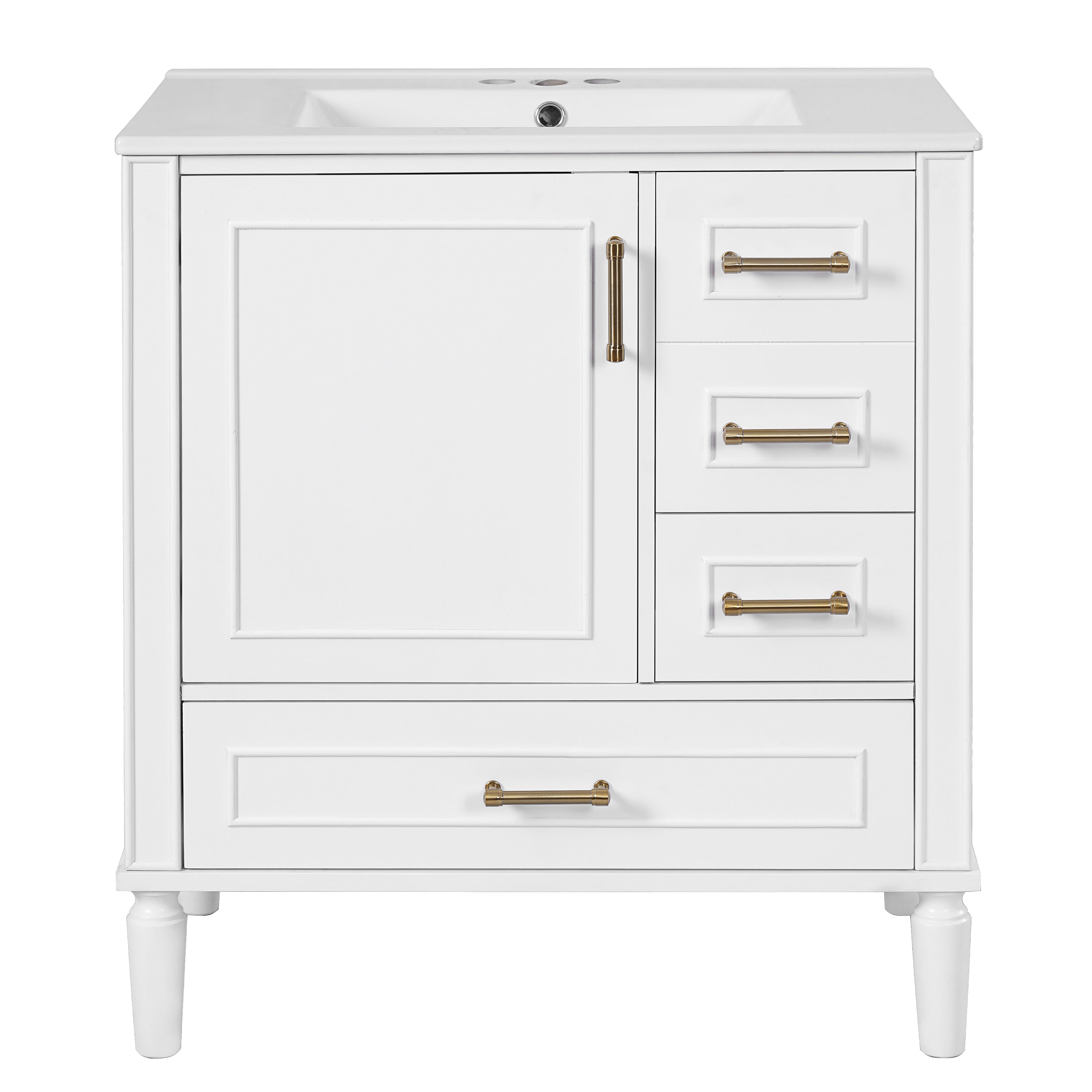 KZG 30-inch modern white bathroom vanity with ceramic sink and soft-close door — image 1