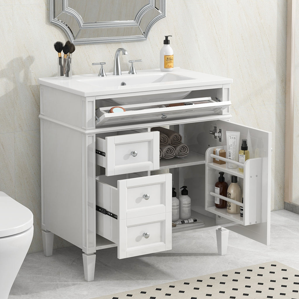 KZG 30-inch modern white bathroom vanity with ceramic sink and drawer storage — image 5