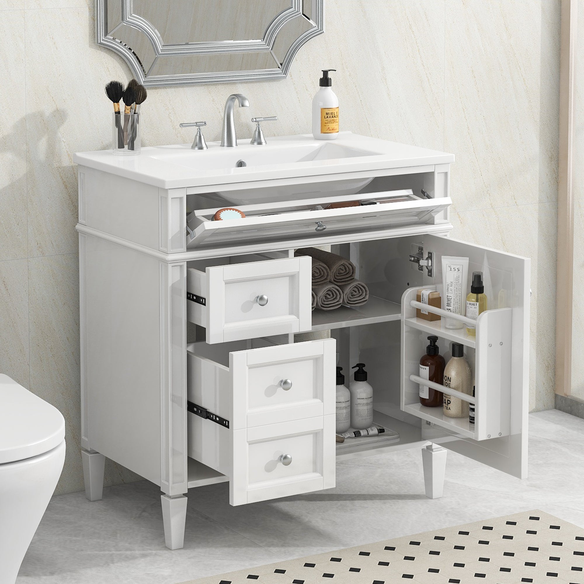 KZG 30-inch modern white bathroom vanity with ceramic sink and drawer storage — image 5