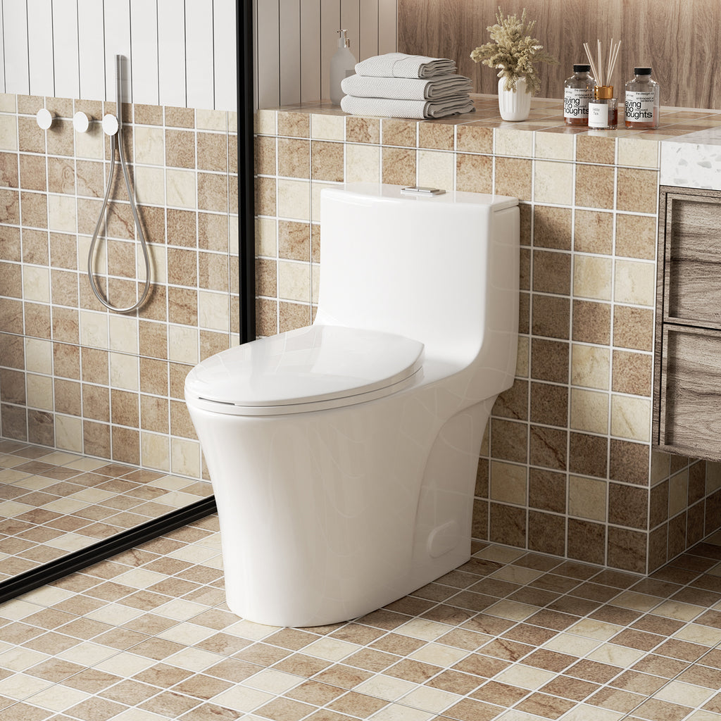 Gloss White one-piece ADA comfort height toilet with soft-close seat — image 4