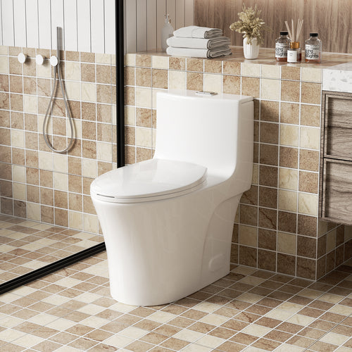 Gloss White one-piece ADA comfort height toilet with soft-close seat — image 4