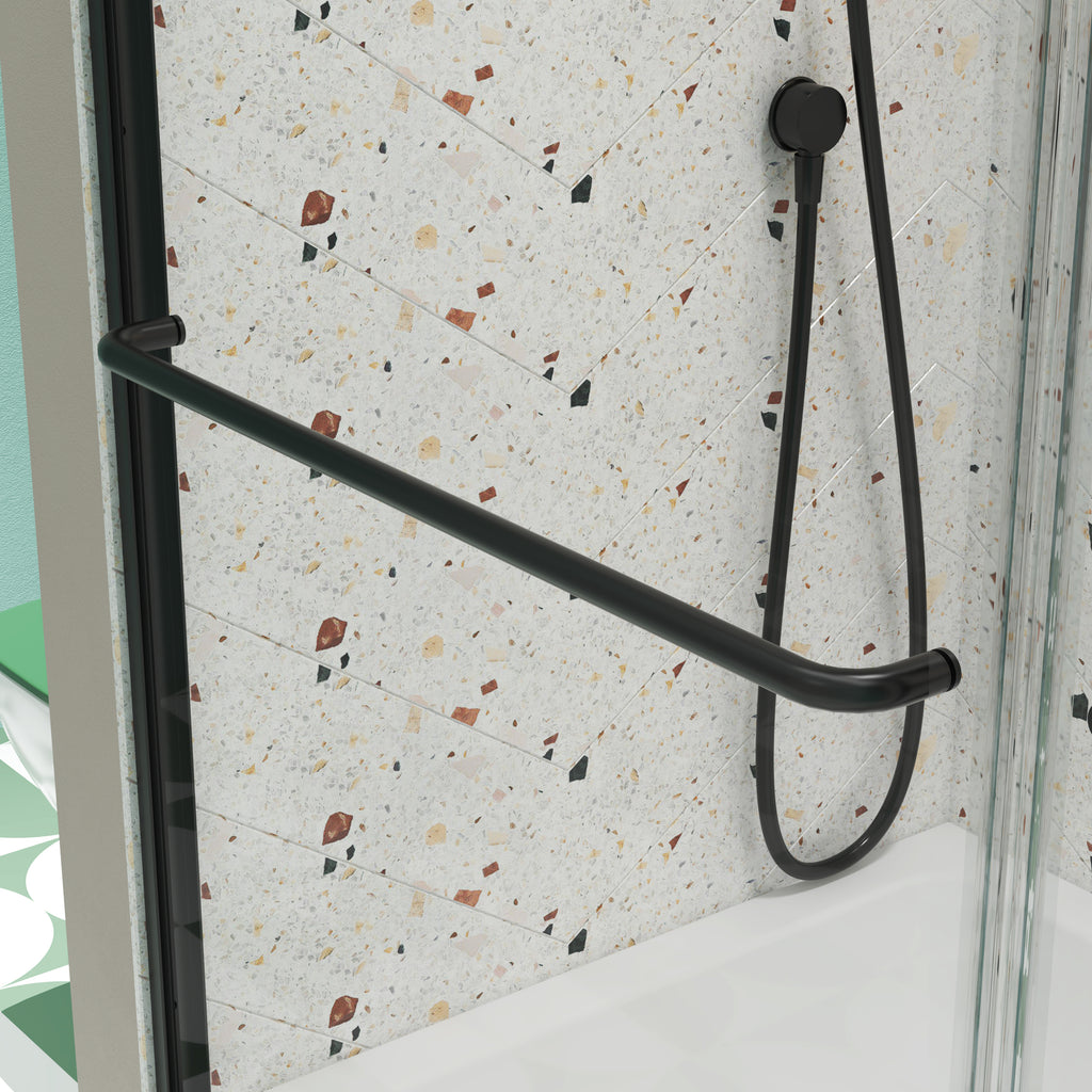 Matte black bypass sliding shower door with tempered glass — image 4