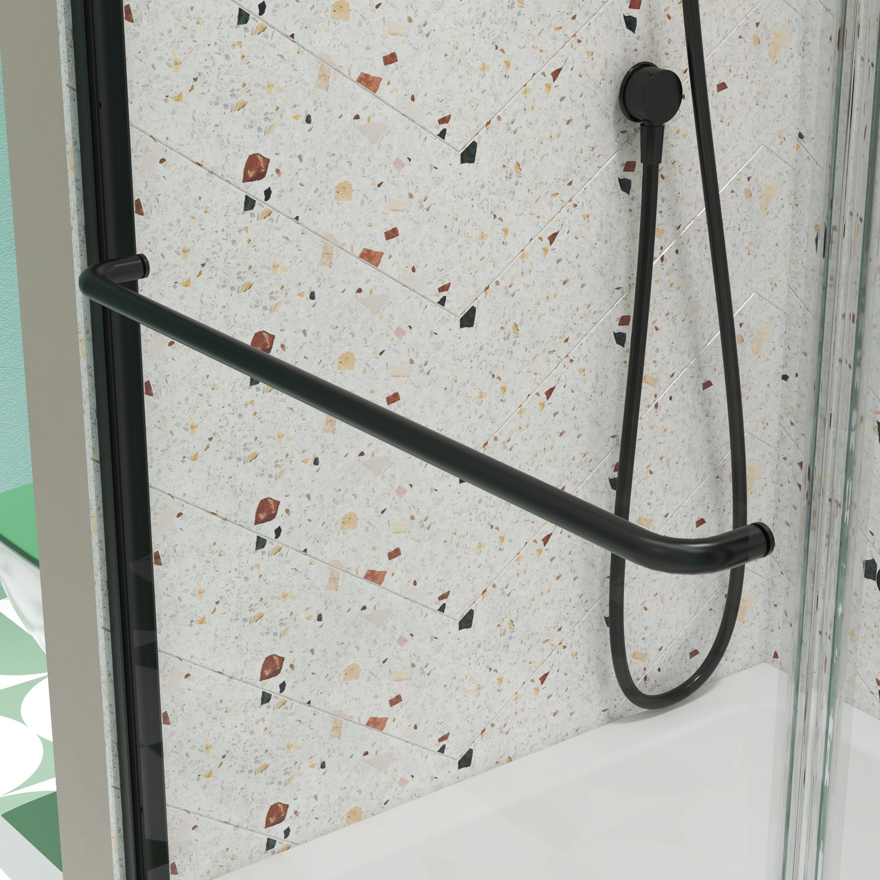 Matte black bypass sliding shower door with tempered glass — image 4