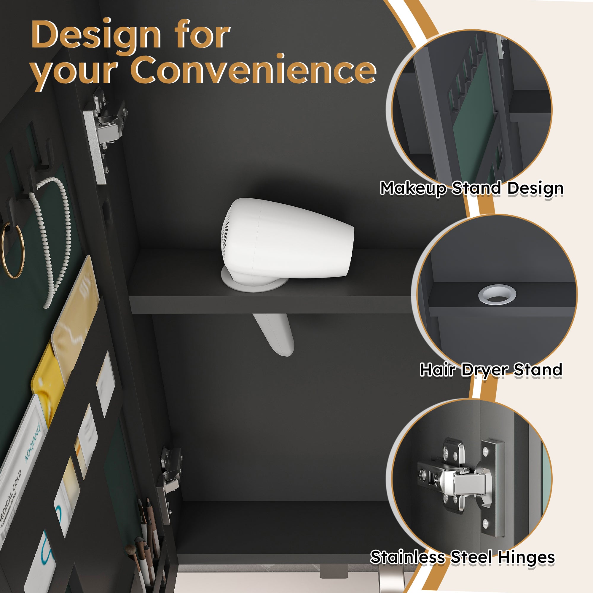 Grey aluminum medicine cabinet with LED light and defogging mirror — image 6