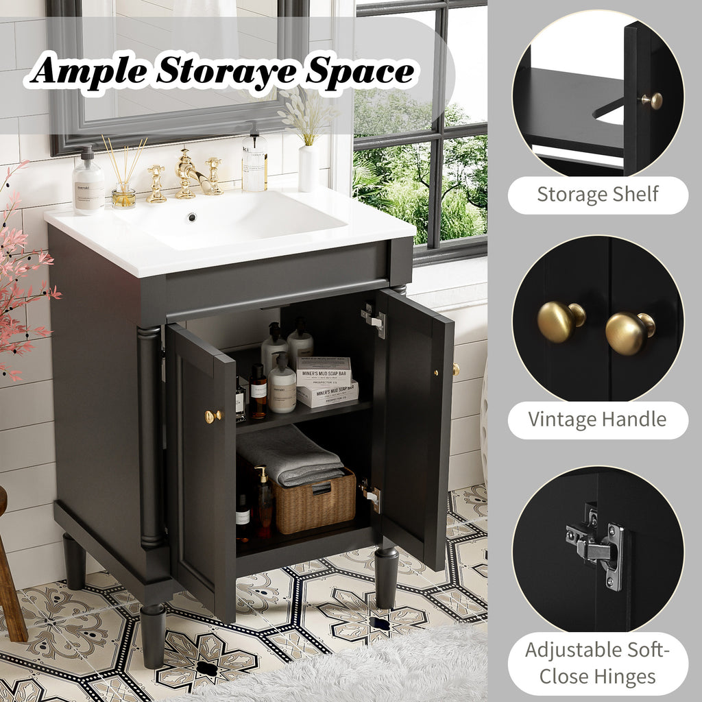 Matte black bathroom vanity with ceramic basin, 24 inches — image 7