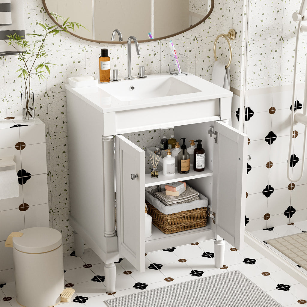 White ceramic modern bathroom vanity with 24-inch width and two-door storage — image 4