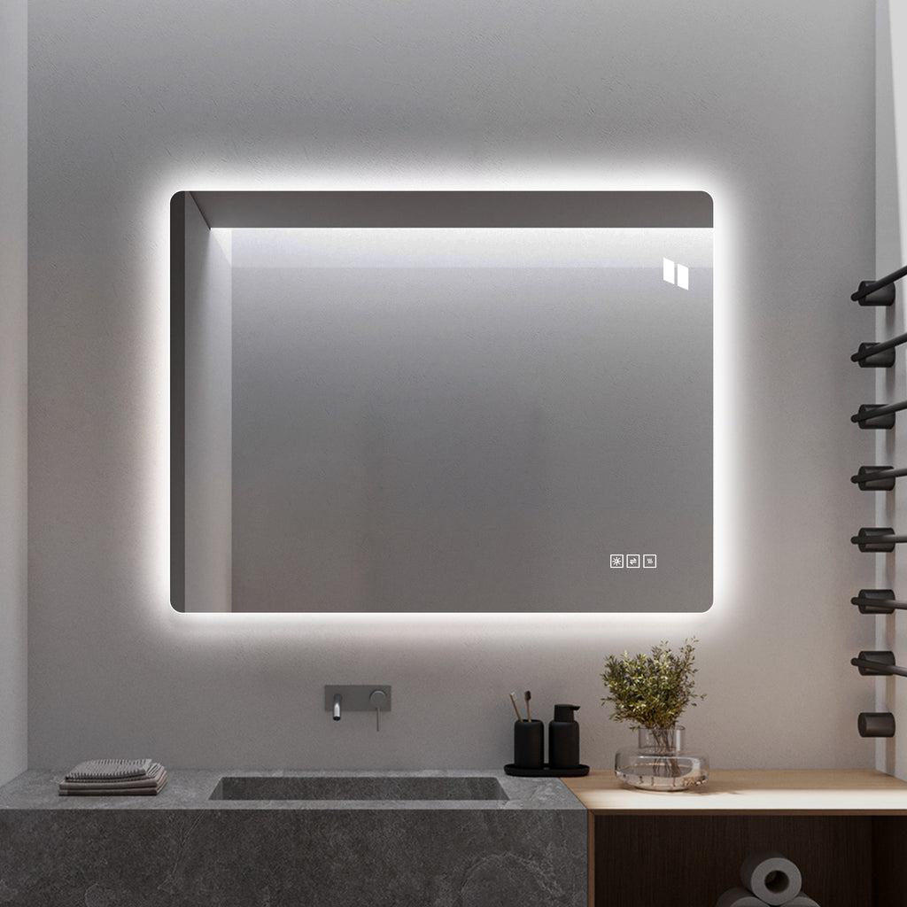 KZG 28-inch by 36-inch LED lighted vanity mirror with anti-fog glass and adjustable dimmable backlighting — image 3