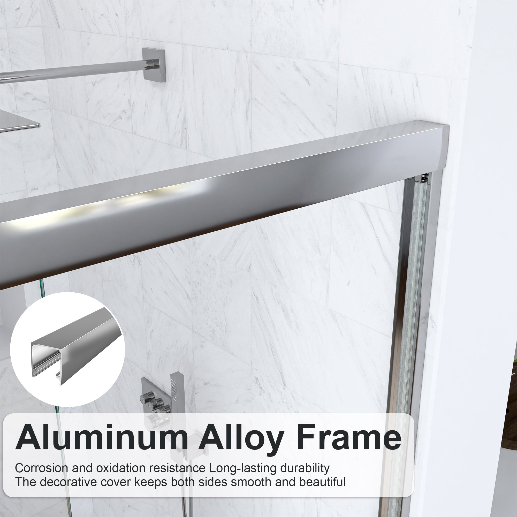 KZG 56–60 in. semi-frameless double sliding shower door with chrome finish and tempered glass — image 7