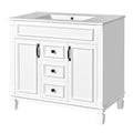 KZG 36-inch modern white bathroom vanity with ceramic sink basin and soft-close doors — image 1
