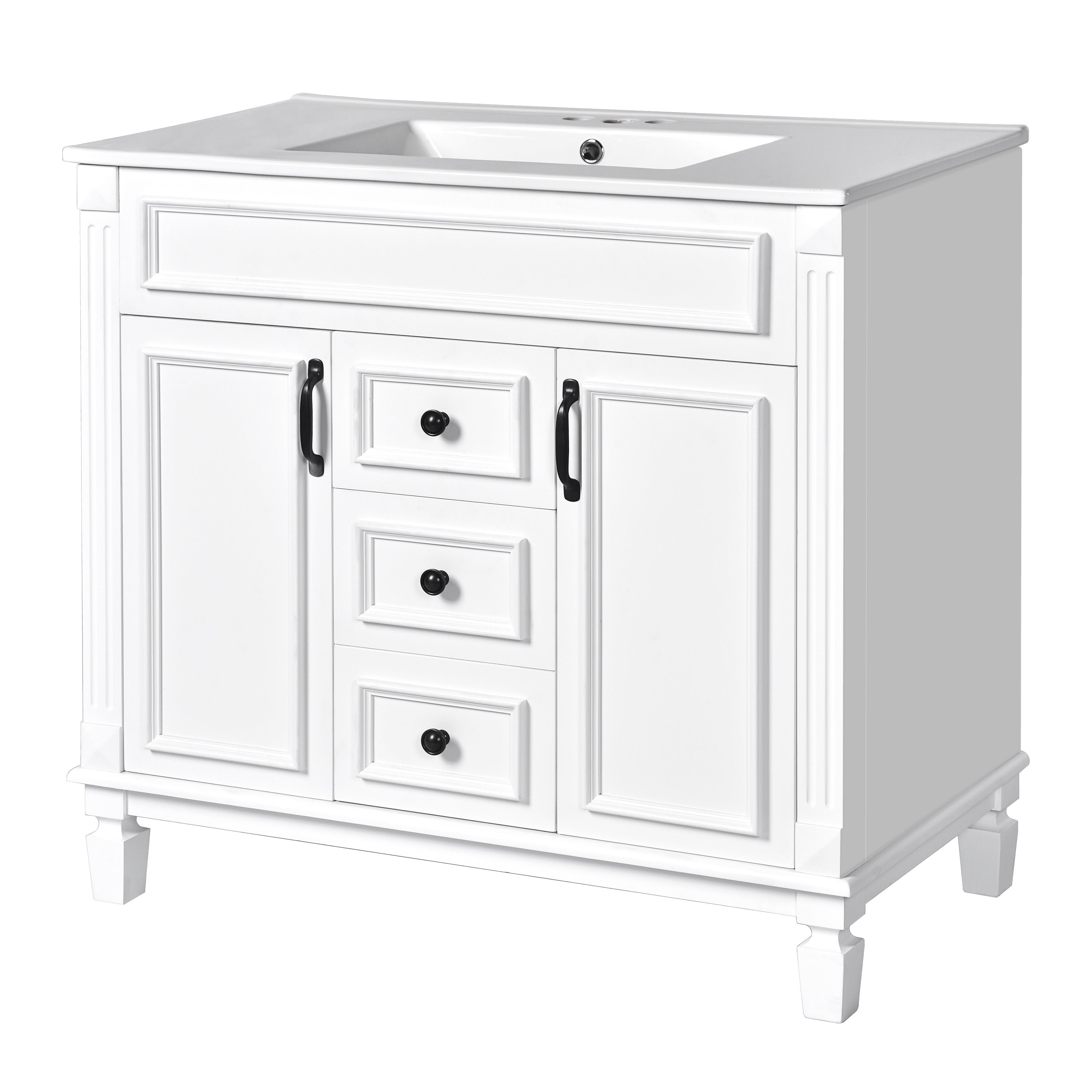 KZG 36-inch modern white bathroom vanity with ceramic sink basin and soft-close doors — image 1